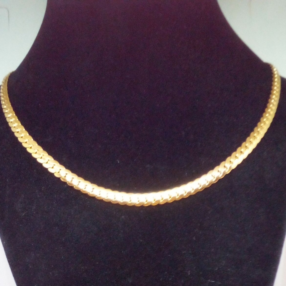 14k Gold ION Plated Curb Lariat Necklace over Stainless Steel
